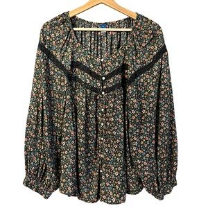 Old Navy Womens Floral Peasant Top Size XL Cottagecore Boho Loose Flowy Relaxed